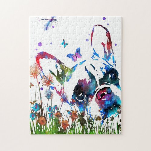 Dog Lover French Bulldog And Dragonfly Jigsaw Puzzle