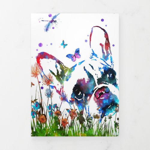 Dog Lover French Bulldog And Dragonfly Tri_Fold Holiday Card