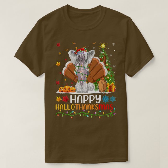 Dog Lover Funny Happy Chinese Crested Dog HelloTha T-Shirt (Design Front)