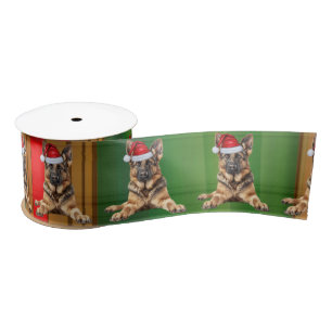 Dog Lover German Shepherd Holiday Plaid Christmas Satin Ribbon