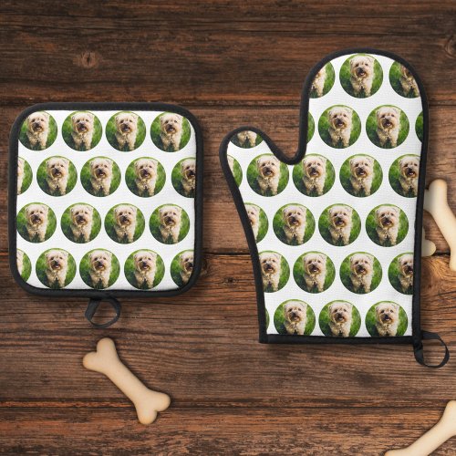 Dog lover gift Custom Add Your Pet Dog Photo Oven Mitt  Pot Holder Set