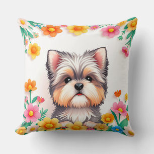 Dog Lover Gift Floral Dog Throw Pillow