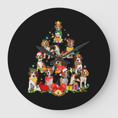 Dog Lover Gifts Beagle Tree Christmas Large Clock
