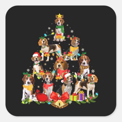 Dog Lover Gifts Beagle Tree Christmas Light Square Sticker