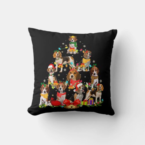 Dog Lover Gifts Beagle Tree Christmas Light Throw Pillow