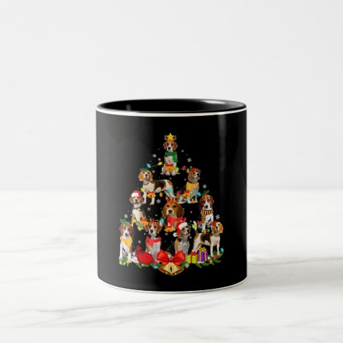 Dog Lover Gifts Beagle Tree Christmas Light Two_Tone Coffee Mug