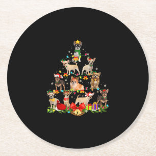 Dog Lover Gifts Chihuahua Tree Christmas Light Round Paper Coaster