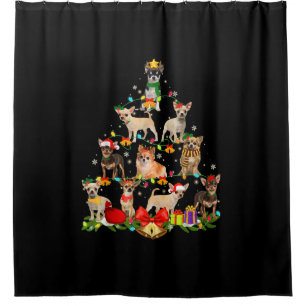 Dog Lover Gifts Chihuahua Tree Christmas Light Shower Curtain