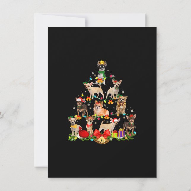Dog Lover Gifts Chihuahua Tree Christmas Light Thank You Card (Front)