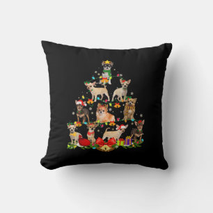 Dog Lover Gifts Chihuahua Tree Christmas Light Throw Pillow