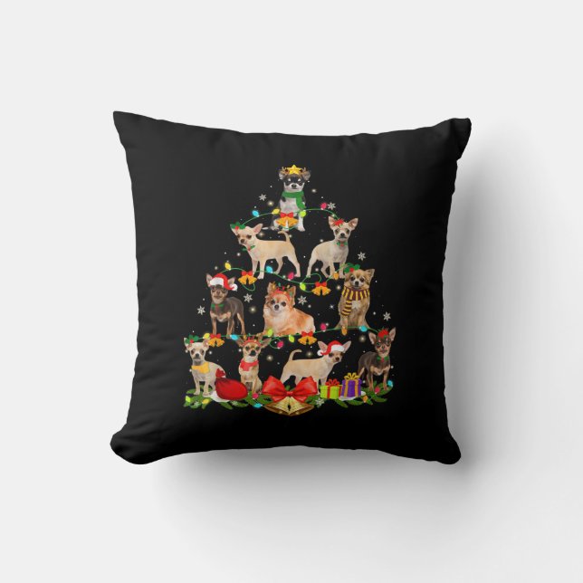 Dog Lover Gifts Chihuahua Tree Christmas Light Throw Pillow (Front)