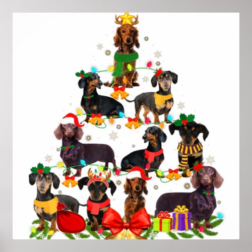 Dog Lover Gifts Dachshund Tree Christmas Light Poster