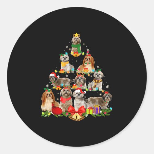 dog lover gifts shih tzu tree christmas light classic round sticker