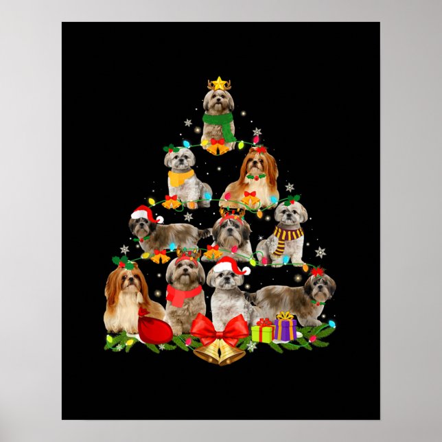 dog lover gifts shih tzu tree christmas light poster (Front)