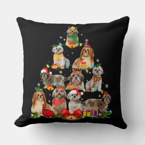 dog lover gifts shih tzu tree christmas light throw pillow