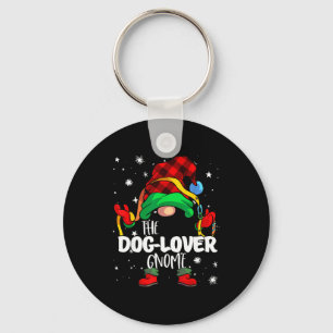 Dog Lover Gnome Red Buffalo Plaid Matching Family Keychain