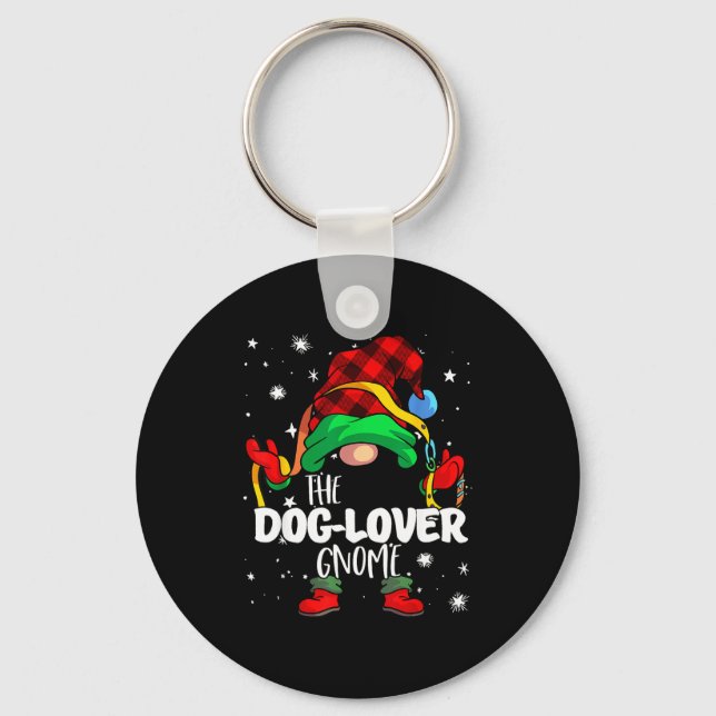Dog Lover Gnome Red Buffalo Plaid Matching Family  Keychain (Front)