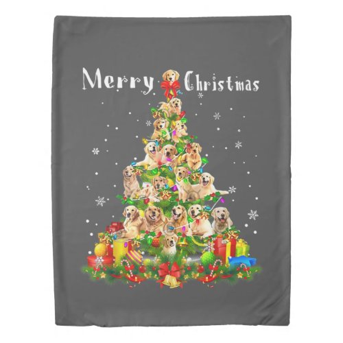 Dog Lover Golden Retriever Christmas Tree Xmas Par Duvet Cover