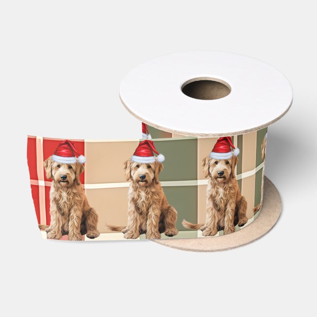 Dog Lover Goldendoodle Holiday Plaid Christmas Satin Ribbon (Spool)
