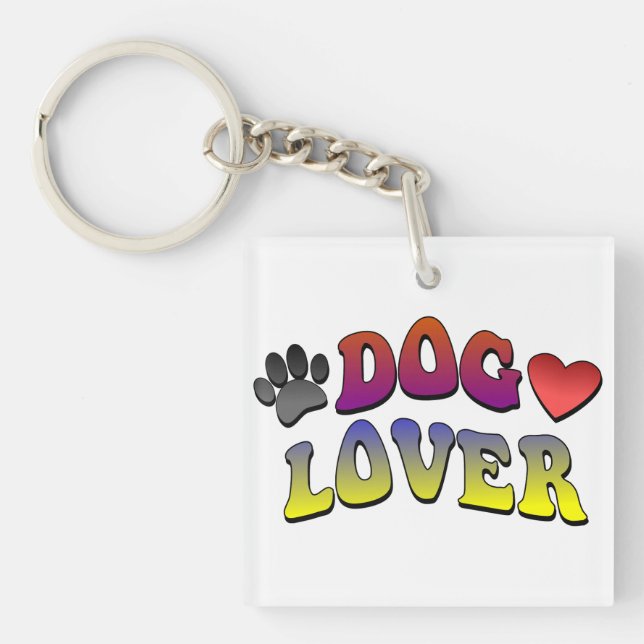 Dog Lover Groovy Vintage Font Keychain (Front)