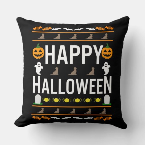 Dog Lover  Happy Halloween Chocolate Labrador Throw Pillow