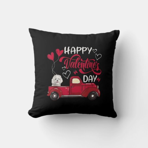 Dog Lover  Happy Valentine Truck Carrying Maltese Throw Pillow