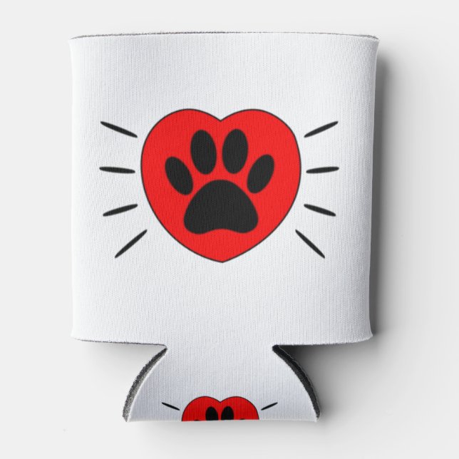Dog Lover Heart And Paw Print Can Cooler (Front)