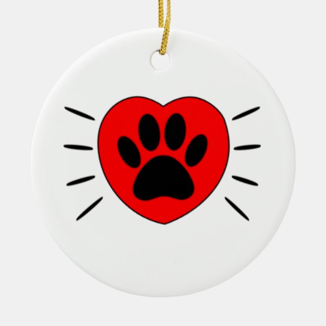 Dog Lover Heart And Paw Print Ceramic Ornament (Front)