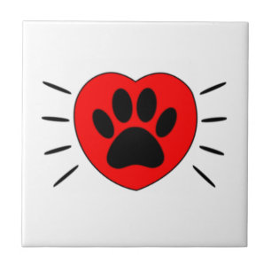 Dog Lover Heart And Paw Print Ceramic Tile