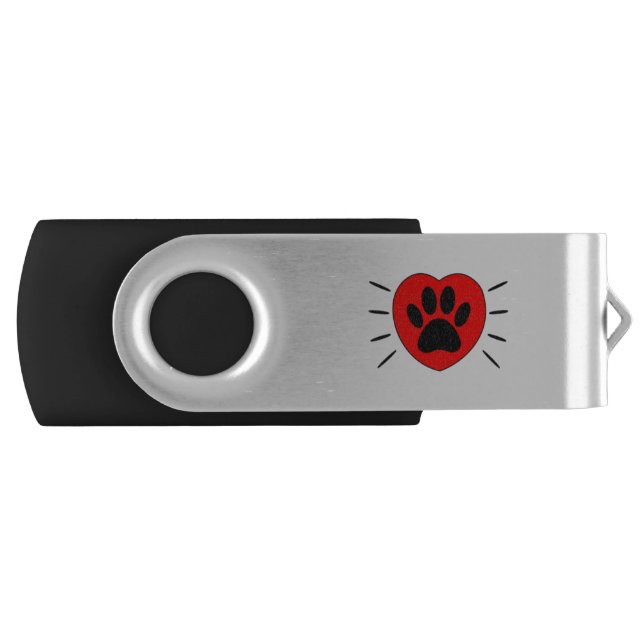 Dog Lover Heart And Paw Print Flash Drive (Front)