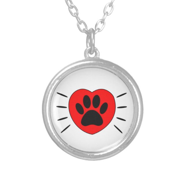 Dog Lover Heart And Paw Print Silver Plated Necklace (Front)