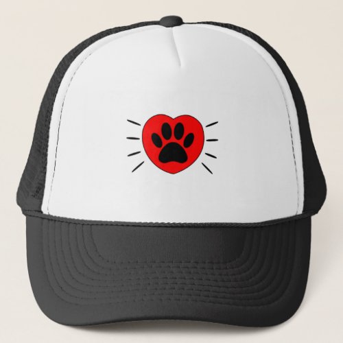 Dog Lover Heart And Paw Print Trucker Hat