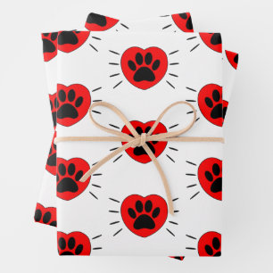 Dog Lover Heart And Paw Print Wrapping Paper Sheets