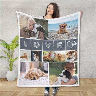 Dog Lover Heart Love Photo Collage Fleece Blanket