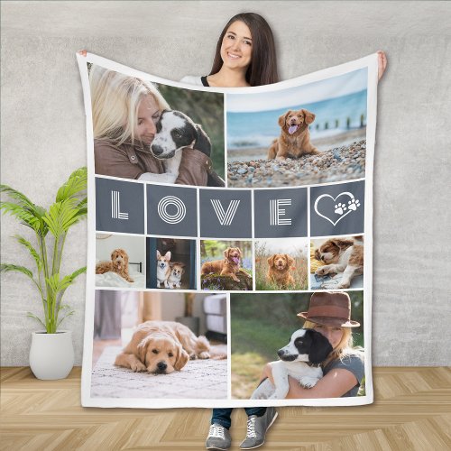 Dog Lover Heart Love Photo Collage Fleece Blanket