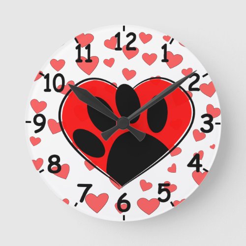 Dog Lover Hearts All Over Round Clock