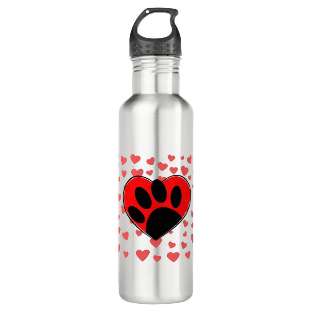 Dog Lover Hearts All Over Stainless Steel Water Bottle (Front)
