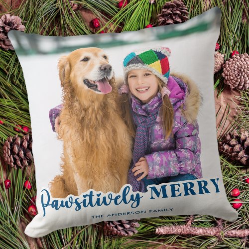 Dog Lover Holiday Personalized Christmas Pet Photo Throw Pillow