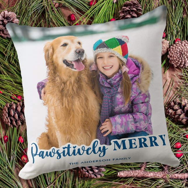 Dog Lover Holiday Personalized Christmas Pet Photo Throw Pillow (Creator Uploaded)