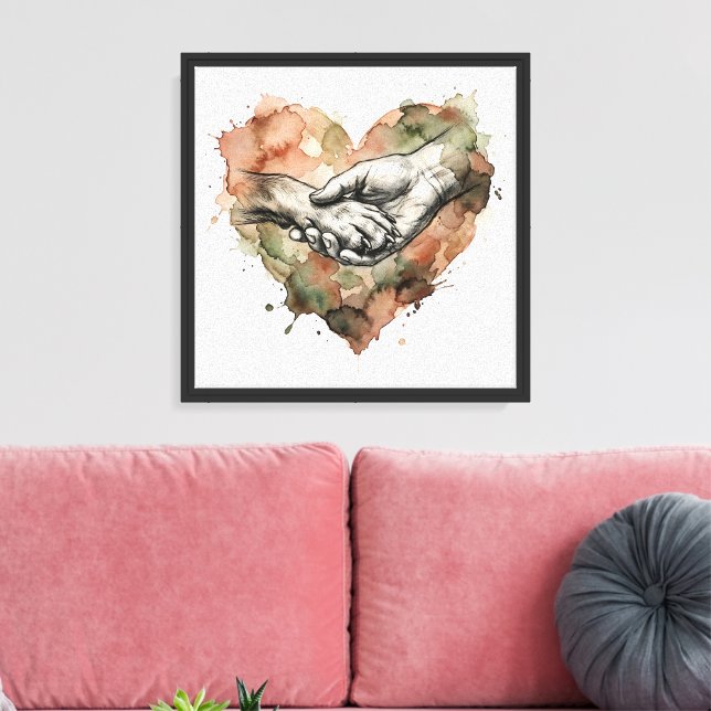 Dog Lover Human Animal Bond Watercolor Heart Canvas Print (Insitu(LivingRoom))