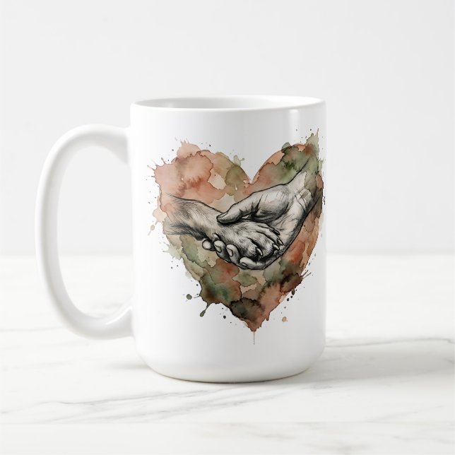 Dog Lover Human Animal Bond Watercolor Heart Coffee Mug (Left)