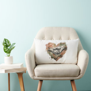 Dog Lover Human Animal Bond Watercolor Heart Lumbar Pillow