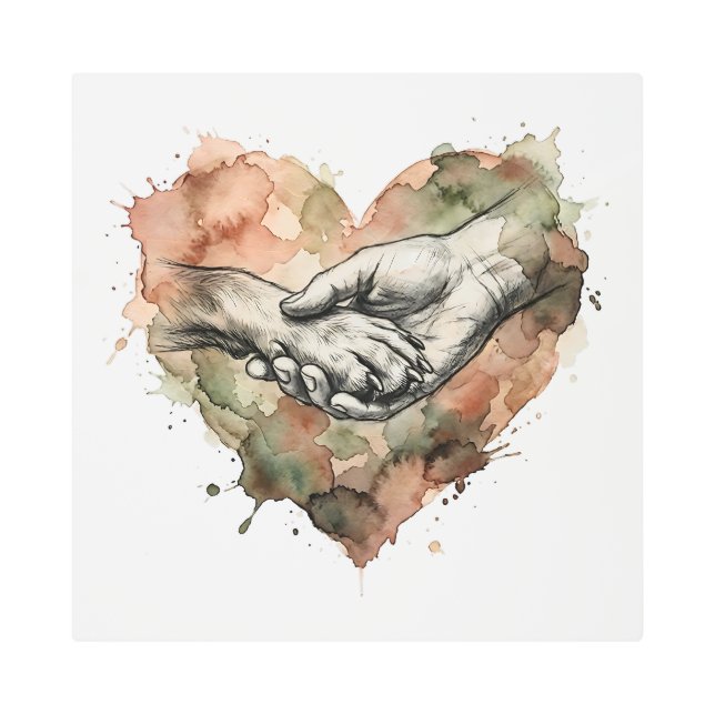 Dog Lover Human Animal Bond Watercolor Heart Metal Print (Front)