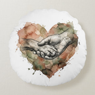 Dog Lover Human Animal Bond Watercolor Heart Round Pillow