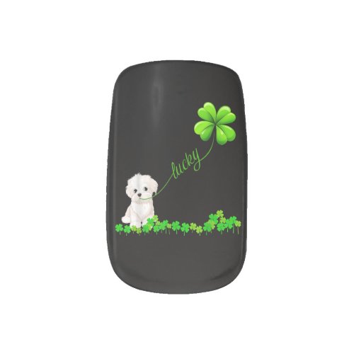 Dog Lover  Irish Shamrock Lucky With Cute Maltese Minx Nail Art