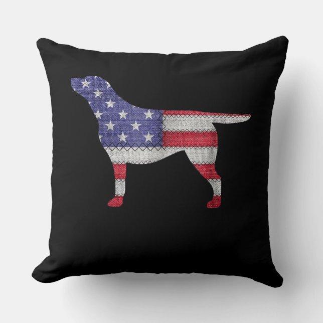 Dog Lover | Labrador Retriever Silhouette USA Flag Throw Pillow (Front)