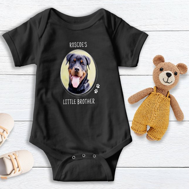 Dog Lover Little Brother Cute Custom Pet Photo  Baby Bodysuit (Creator Uploaded)