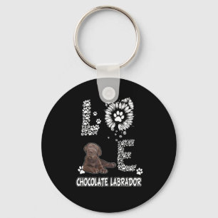 Dog Lover Love Chocolate Labrador Sunflower Keychain