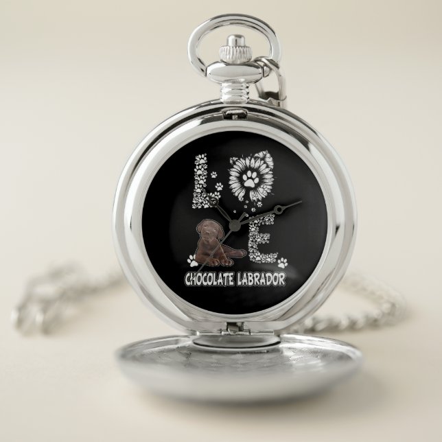 Dog Lover | Love Chocolate Labrador Sunflower Pocket Watch (Inside)