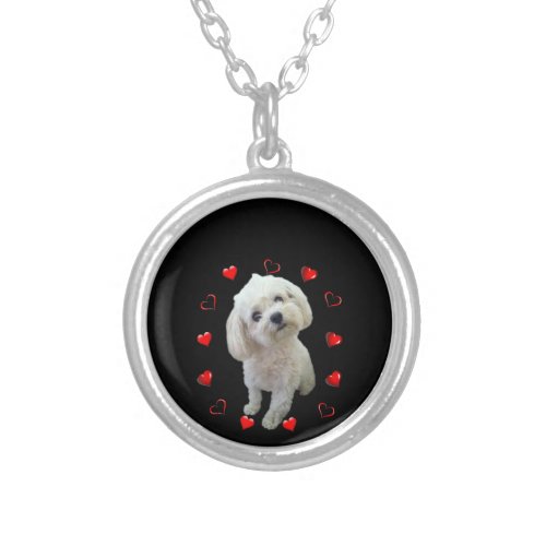 Dog Lover  Love Heart Maltese Puppy Owner Silver Plated Necklace